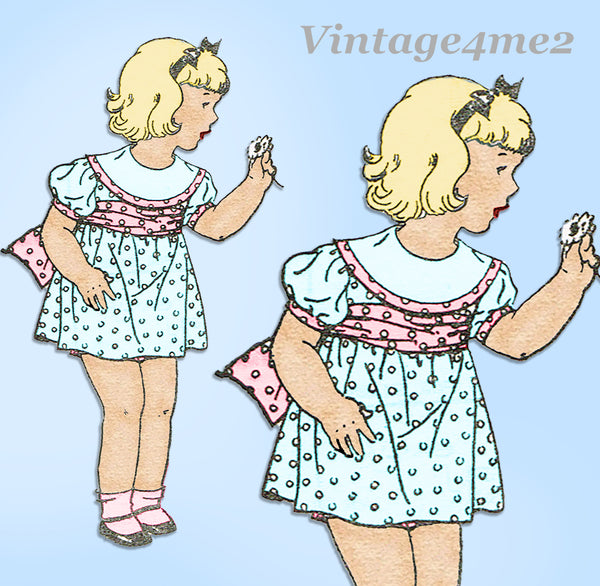 1930s Vintage New York Sewing Pattern 1098 Cute Uncut Toddler Girls Dress Size 6