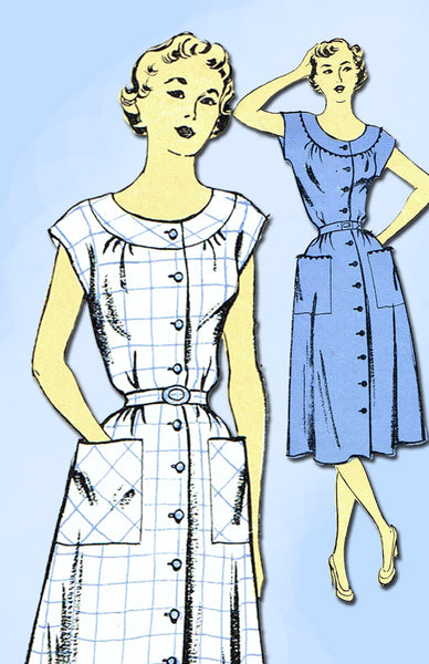 1950s Vintage New York Sewing Pattern 1105 Uncut Misses House Dress Size 14 32B