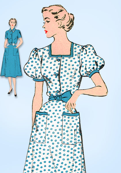 1950s Vintage New York Sewing Pattern 1110 Uncut Misses Shirtwaist Dress Sz 32 B