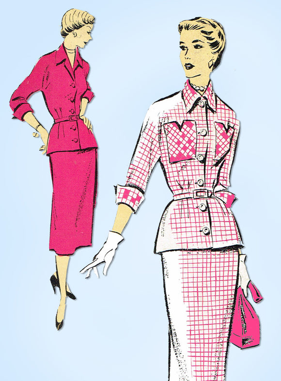 1940s Vintage New York Sewing Pattern 1130 Uncut Misses Two Piece Dress Sz 30 B