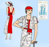 New York 1132: 1930s Uncut Misses Sun Back Dress Sz 36 B Vintage Sewing Pattern