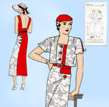 New York 1132: 1930s Uncut Misses Sun Back Dress Sz 40 B Vintage Sewing Pattern