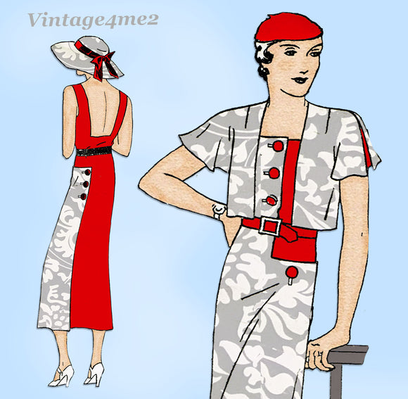 New York 1132: 1930s Uncut Misses Sun Back Dress Sz 36 B Vintage Sewing Pattern