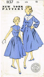 1950s Vintage New York Sewing Pattern 1137 Uncut Misses Shirtwaist Dress Sz 33 B