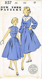 1950s Vintage New York Sewing Pattern 1137 Uncut Misses Day Dress Size 17 35 B