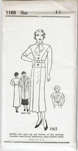 New York 1165: 1930s Chic Uncut Misses Dress Size 29 Bust Vintage Sewing Pattern