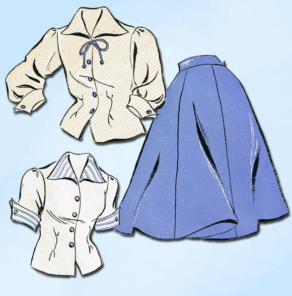 1940s Vintage New York Sewing Pattern 1196 Misses Skirt & Blouse Size 17 35 Bust