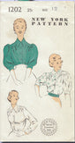 1940s Original Vintage New York Pattern 1202 Cute Uncut Misses Blouse Sz 30 Bust