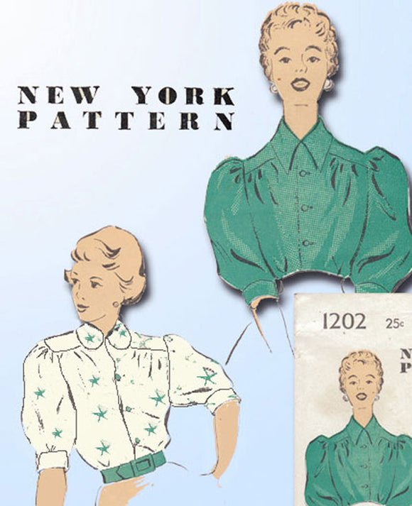 1940s Original Vintage New York Pattern 1202 Cute Uncut Misses Blouse Sz 30 Bust