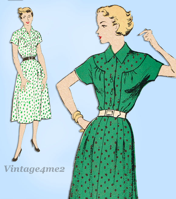 New York 1219: 1950s Uncut Misses Street Dress Sz 30 B Vintage Sewing Pattern