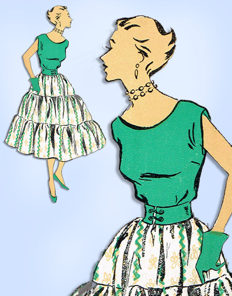 1940s Vintage New York Sewing Pattern 1294 Uncut Tiered Skirt & Blouse Size 30 B
