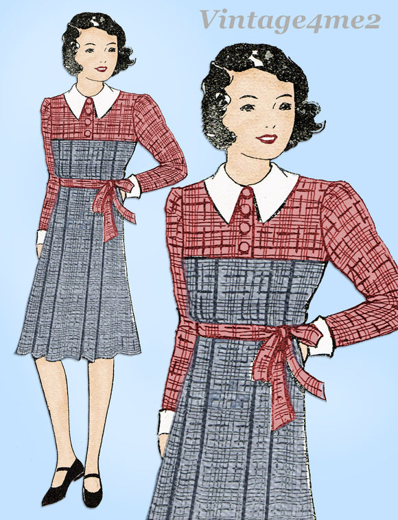 1930s Vintage New York Sewing Pattern 1239 Uncut Girls Pleated Dress Size 10