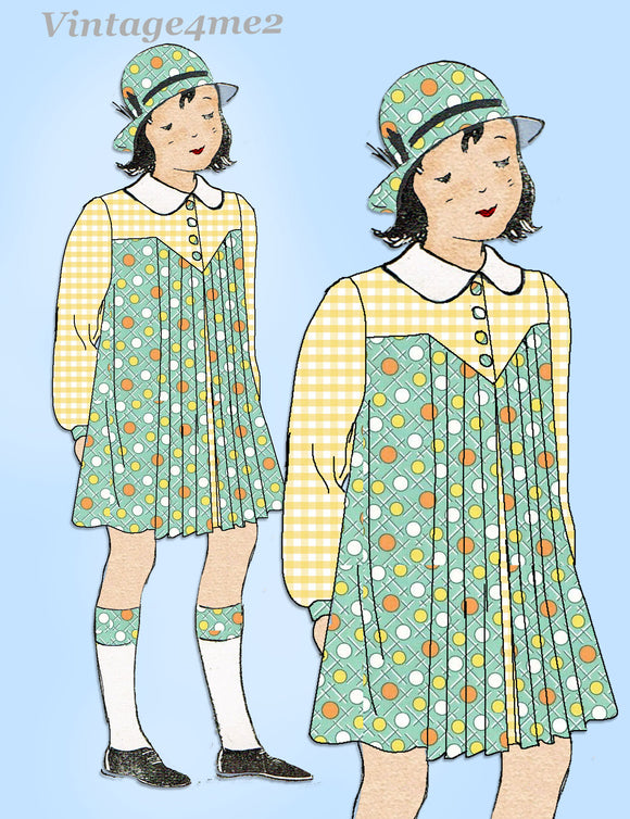 1930s Vintage New York Sewing Pattern 1243 Uncut Toddler Girls Pleated Dress Sz 4