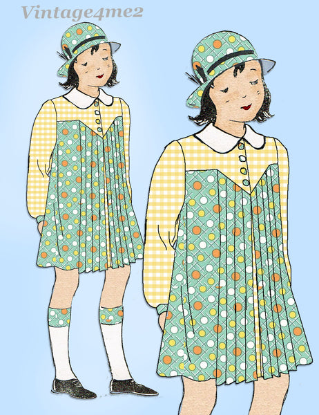 1930s Vintage New York Sewing Pattern 1243 Uncut Toddler Girls Pleated Dress Sz 4