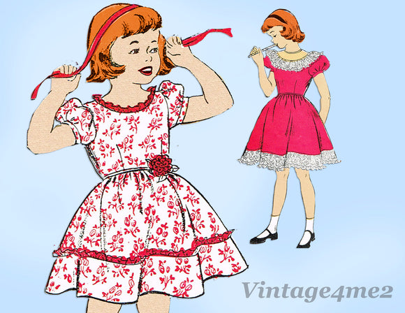 New York 1282: 1940s Toddler Girls Sunday Dress Size 4 Vintage Sewing Pattern - Vintage4me2