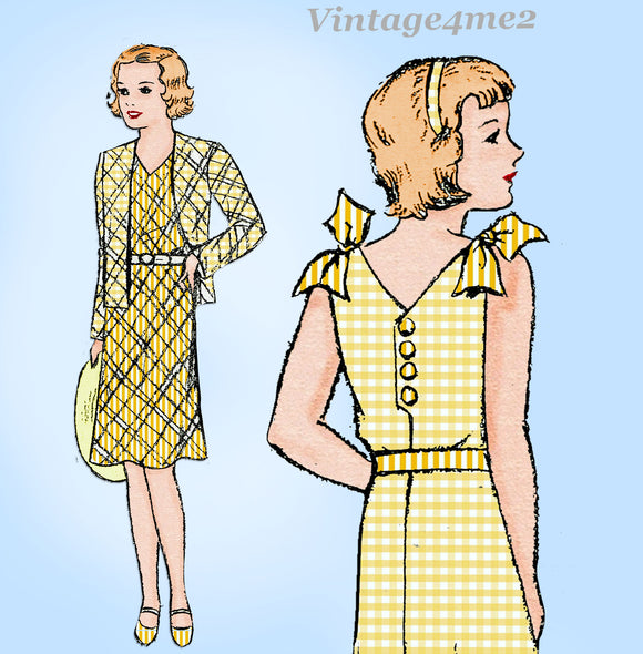 1930s Vintage New York Sewing Pattern 1297 Darling Uncut Girls Sun Dress Size 12