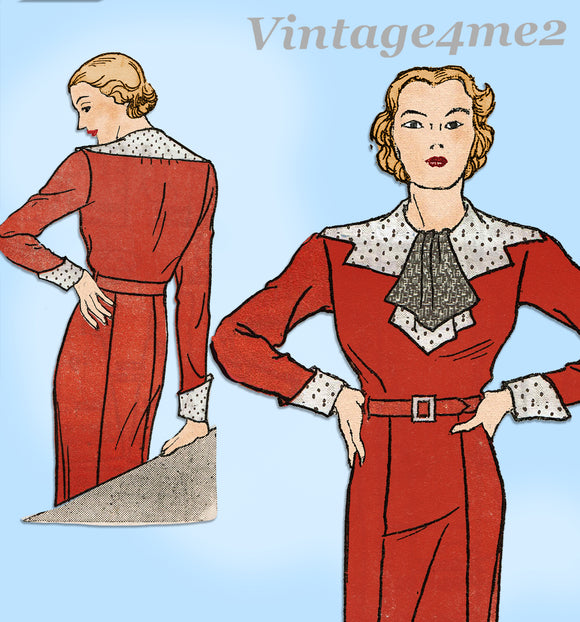 New York 1303: 1930s Uncut Misses Street Dress 38 Bust Vintage Sewing Pattern