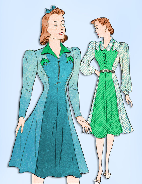 1940s Original Vintage New York Sewing Pattern 1322 Misses Princess Dress Sz 34B