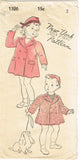 New York 1326: 1940s Uncut Baby Girls Coat & Hat Sz 2 Vintage Sewing Pattern - Vintage4me2