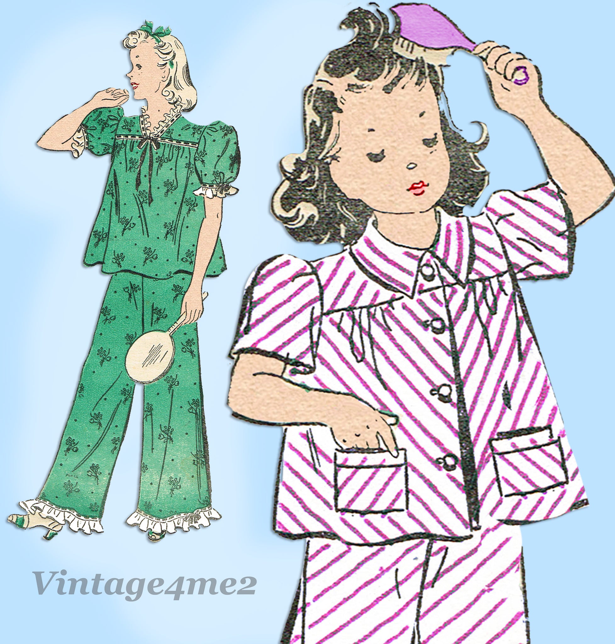 New York 1348 1940s Uncut Little Girls Pajamas Size 6 Vintage