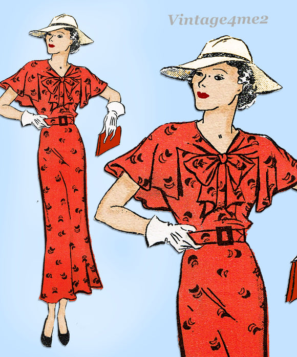 New York 143: 1930s Uncut Misses Afternoon Dress Sz 36 B Vintage Sewing Pattern