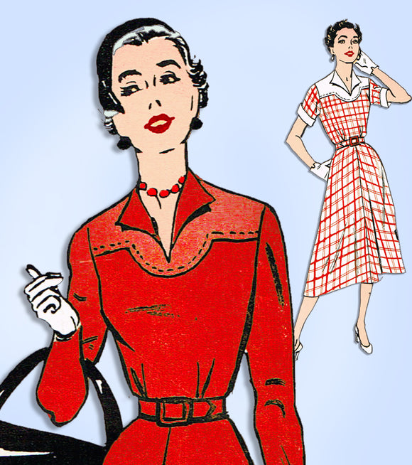 1940s Vintage New York Sewing Pattern 1439 Cute Uncut Misses Day Dress Size 34 B