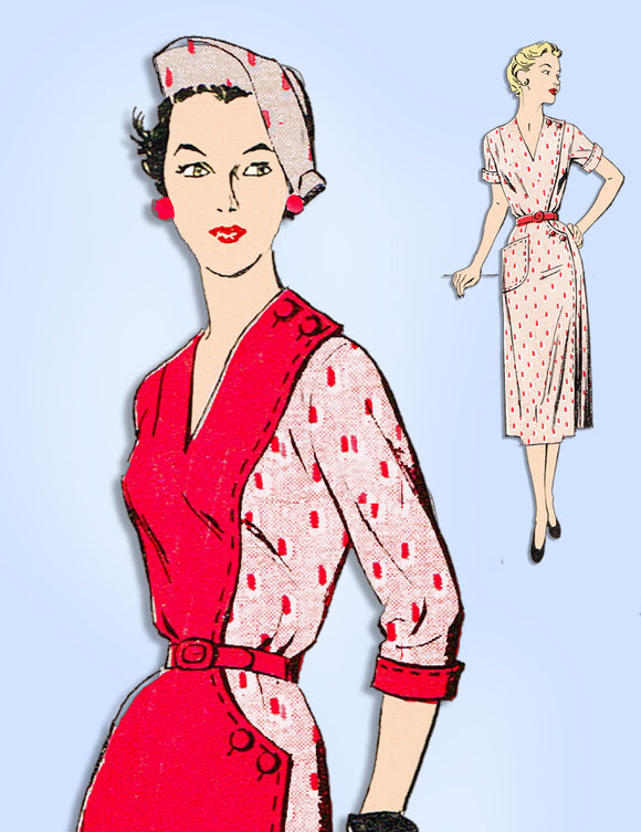 1940s Vintage New York Sewing Pattern 1486 Uncut Misses Street Dress Sz 34 Bust