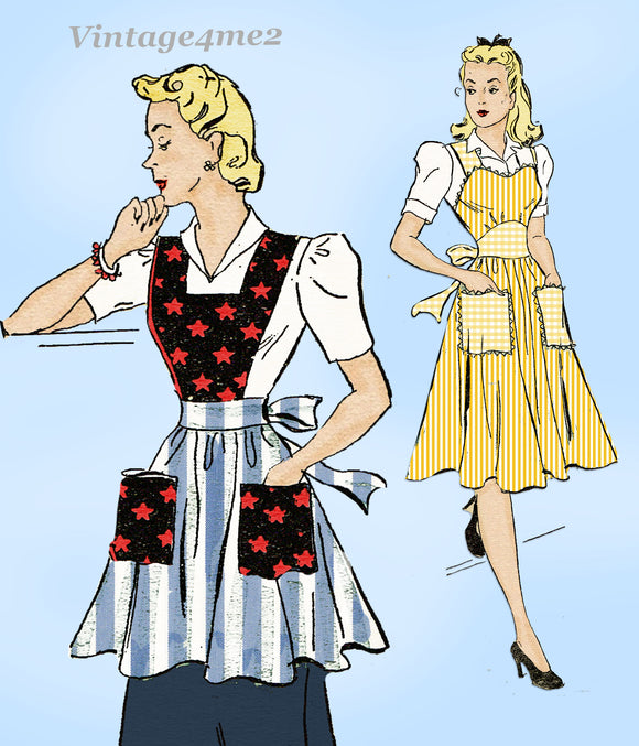 New York 1502: 1940s Cute WWII Misses Pinafore Apron 34B Vintage Sewing Pattern