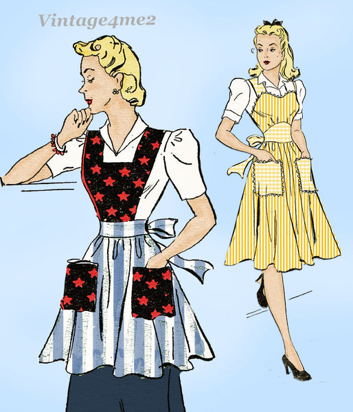 New York 1502: 1940s Cute WWII Misses Pinafore Apron 34B Vintage Sewing Pattern