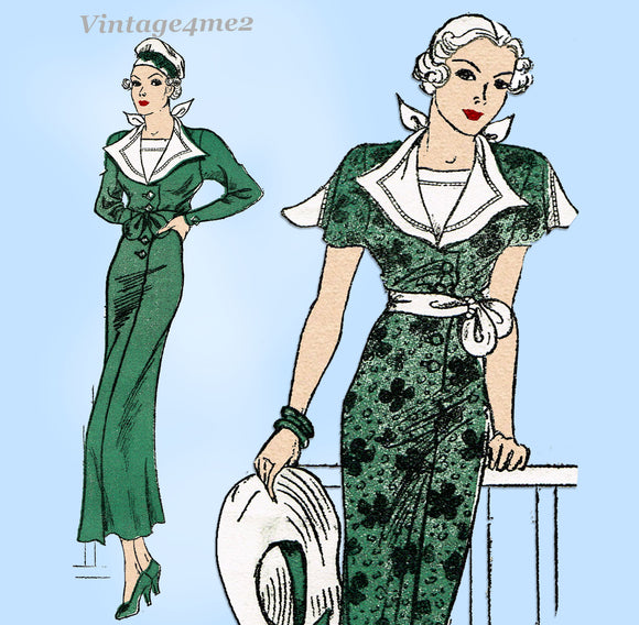 New York 1535: 1930s Uncut Misses Sailor Dress Size 34 B Vintage Sewing Pattern