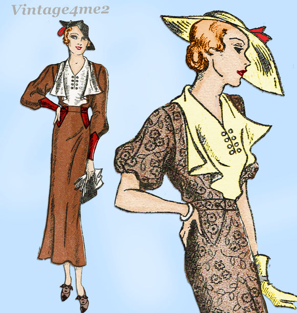 New York 1536: 1930s Uncut Misses Street Dress 36 Bust Vintage Sewing Pattern