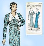 New York 1540: 1930s Uncut Misses Street Dress Size 34 B Vintage Sewing Pattern