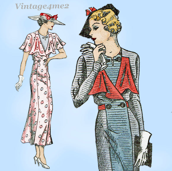 New York 1542: 1930s Uncut Plus Size Coat Dress 44 Bust Vintage Sewing Pattern