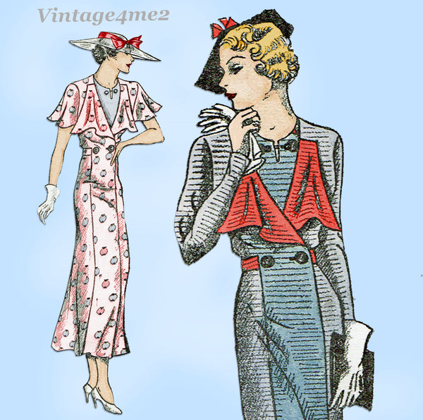 New York 1542: 1930s Uncut Plus Size Coat Dress 44 Bust Vintage Sewing Pattern