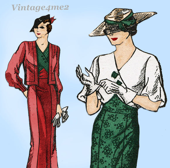 New York 1553: 1930s Uncut Misses Dress & Jacket Sz 48 B Vintage Sewing Pattern