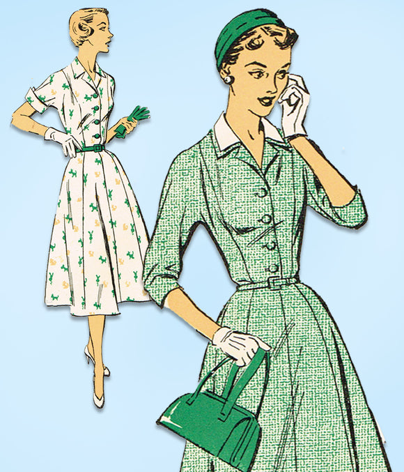 1950s Vintage New York Sewing Pattern 1553 Misses Shirtwaist Dress Size 34 Bust