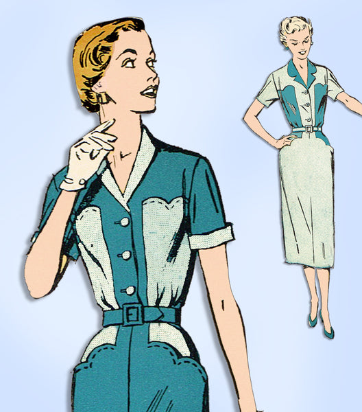 1940s Vintage New York Sewing Pattern 1554 Uncut Misses Slender Dress Sz 38 Bust