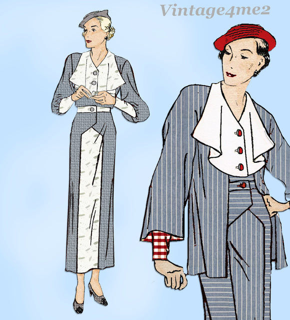 New York 1562: 1930s Uncut Misses Dress and Jacket Sz 46B Vintage Sewing Pattern