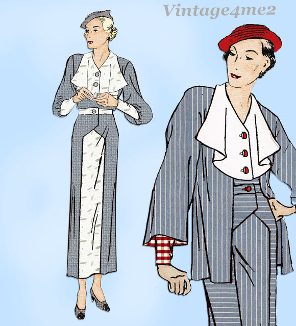New York 1562: 1930s Uncut Misses Dress and Jacket Sz 42 B Vintage Sewing Pattern