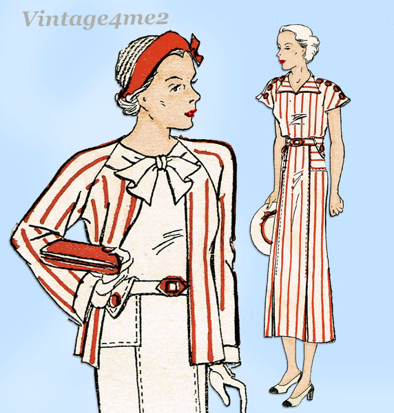 New York 1564: 1930s Uncut Misses Dress and Jacket Sz 40B Vintage Sewing Pattern