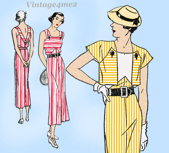 New York 1568: 1930s Uncut Misses Sun Dress & Jacket 38 B Vintage Sewing Pattern