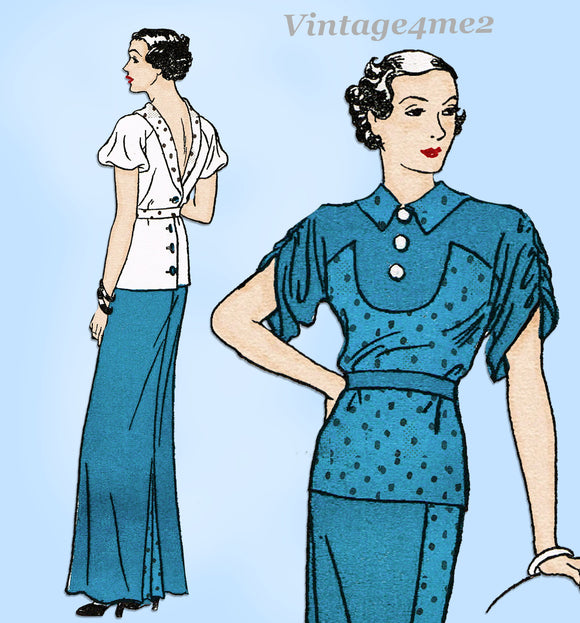 New York 1570: 1930s Uncut Misses Evening Dress Size 32 B Vintage Sewing Pattern