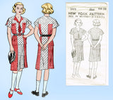 1930s Vintage New York Sewing Pattern 1571 Uncut Girls 2 Piece Dress Sz 14