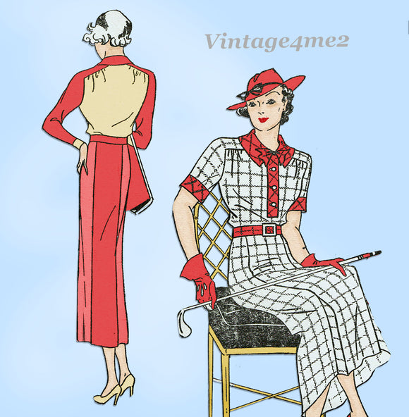 New York 1580: 1930s Uncut Misses Street Dress Size 34 B Vintage Sewing Pattern