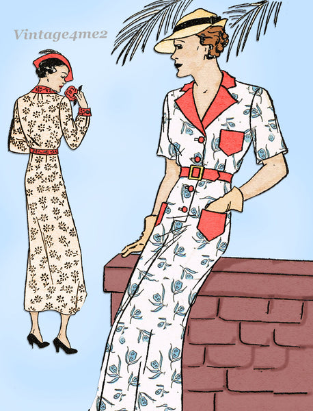 New York 1581: 1930s Uncut Misses Street Dress Size 32 B Vintage Sewing Pattern