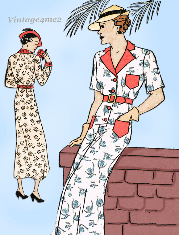 New York 1581: 1930s Uncut Misses Street Dress Size 34 B Vintage Sewing Pattern