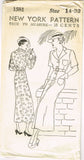 New York 1581: 1930s Uncut Misses Street Dress Size 32 B Vintage Sewing Pattern