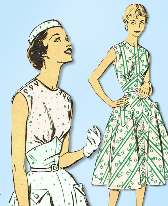 1950s Vintage New York Sewing Pattern 1625 Uncut Misses Sun Dress Size 34 Bust