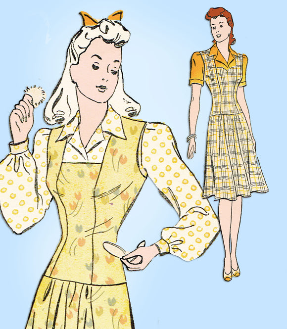 1940s Vintage New York Sewing Pattern 1677 Uncut Misses Jumper Dress Sz 34 Bust