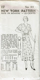 New York 17: 1930s Charming Uncut Misses House Dress Vintage Sewing Pattern